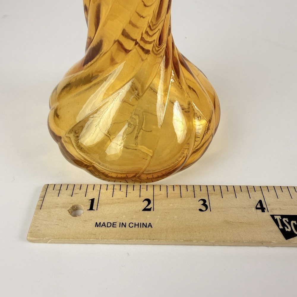 Vintage Amber Glass Swirl Vase Tall MCM Art Glass‎ Bud Vase Decor - Picture 7 of 7